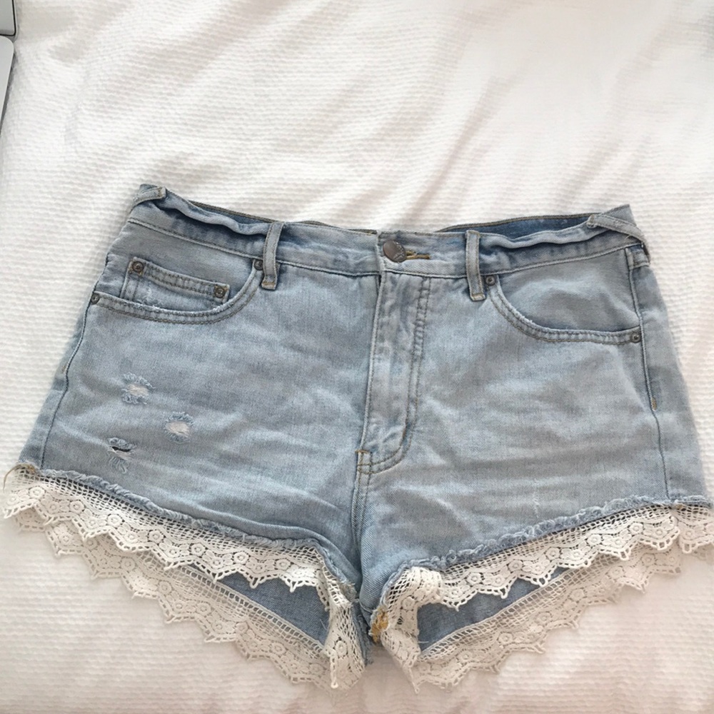 Denim cutoff shorts with lace